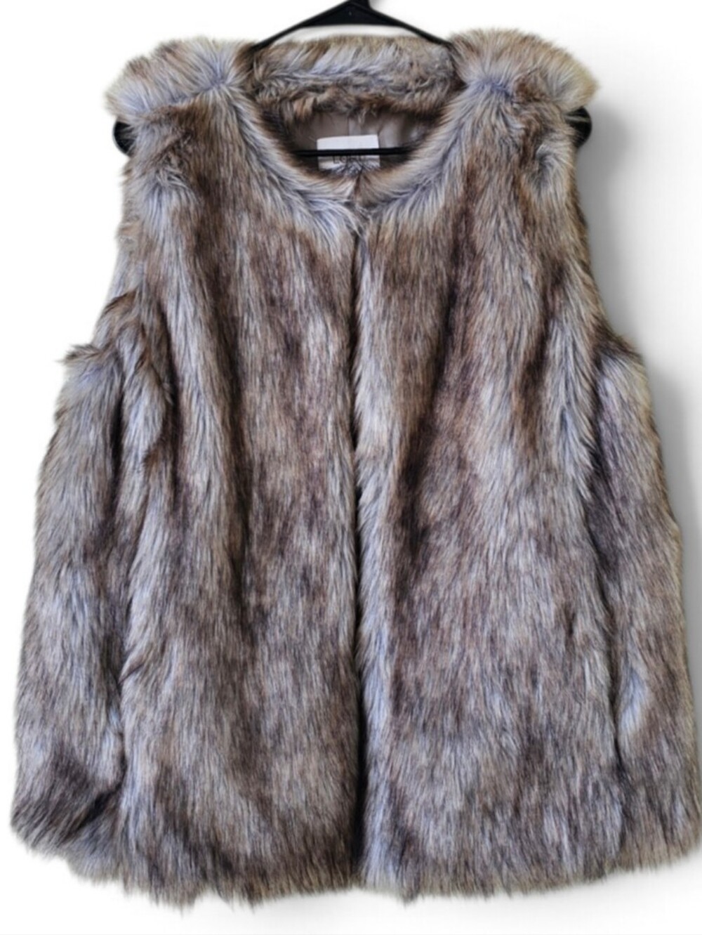 LOFT Faux Fur Vest With Pockets Brown And Grey Toned Womens Size M